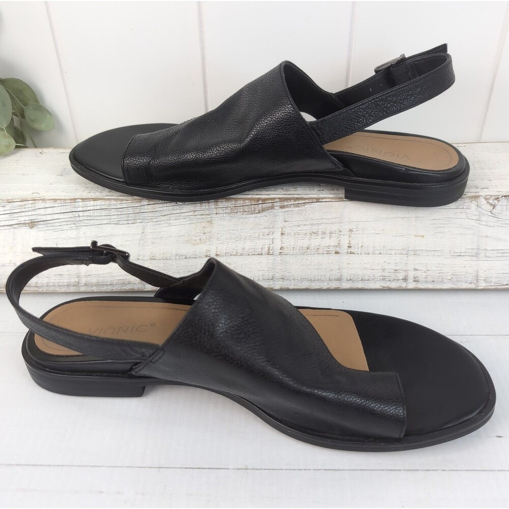 Vionic Ella Toe Loop Sandal Black Leather Women’s 9M Arch Support Comfort Shoes - Picture 11 of 13